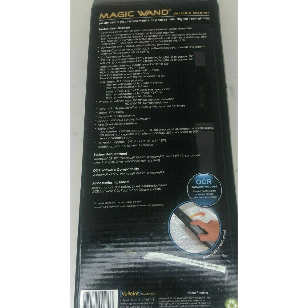 VuPoint Magic Wand Portable Handheld Scanner PDS‑ST410‑VP NEW NIOB